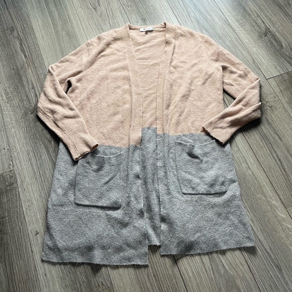 Madewell Kent Colorblock Cardigan Sweater In Coziest Yarn Beige Gray Small